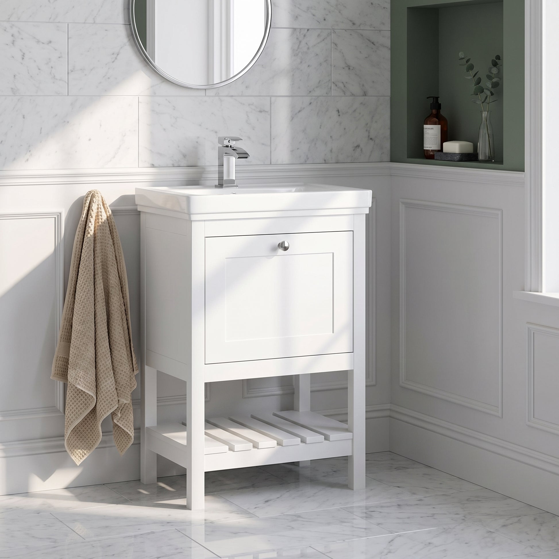 Fairford Juliette Satin White 500mm 1 Drawer Floorstanding Vanity Unit with 1 Tap Hole Basin