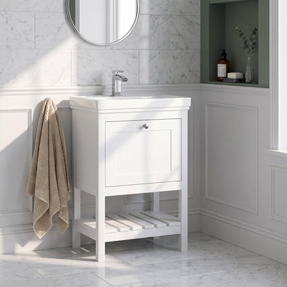 Fairford Juliette Satin White 500mm 1 Drawer Floorstanding Vanity Unit with 1 Tap Hole Basin