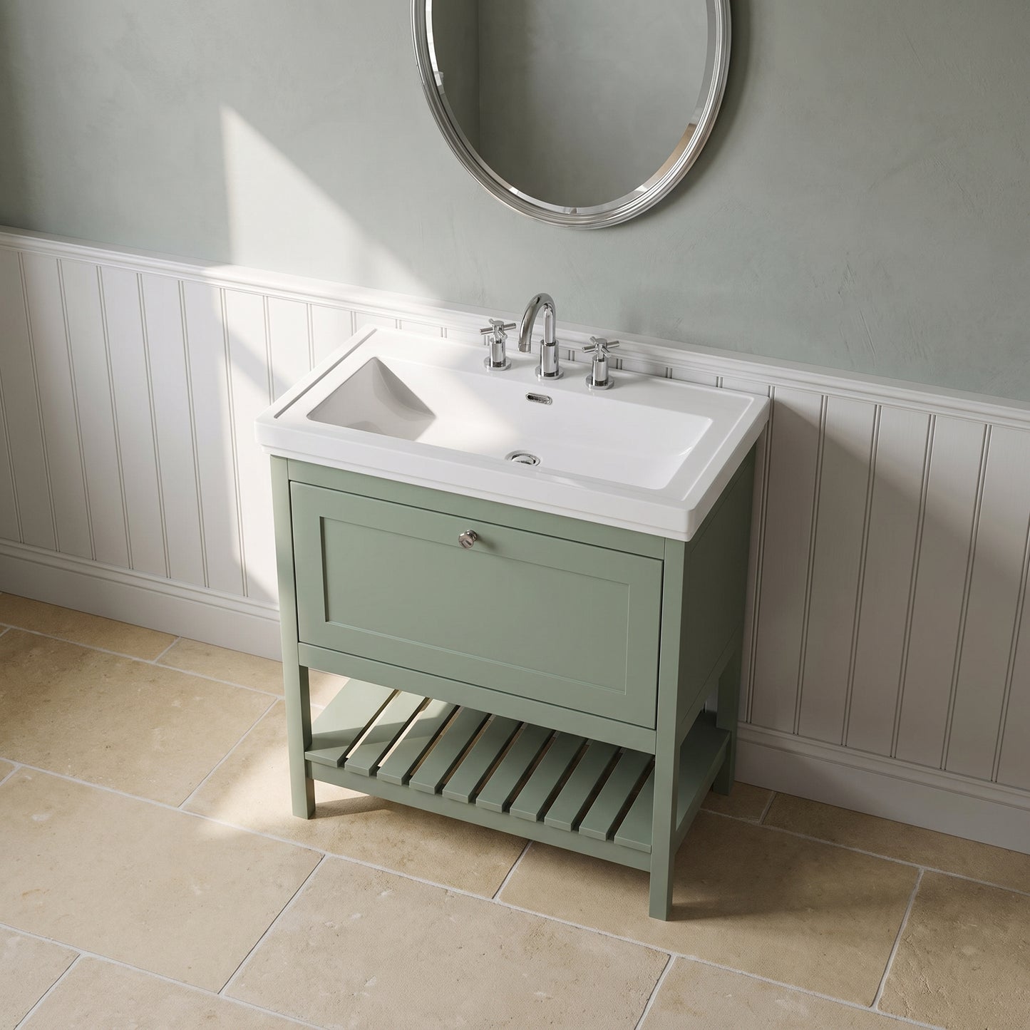 Fairford Juliette 800mm Fern Green 3 Tap Hole Floorstanding Vanity Unit