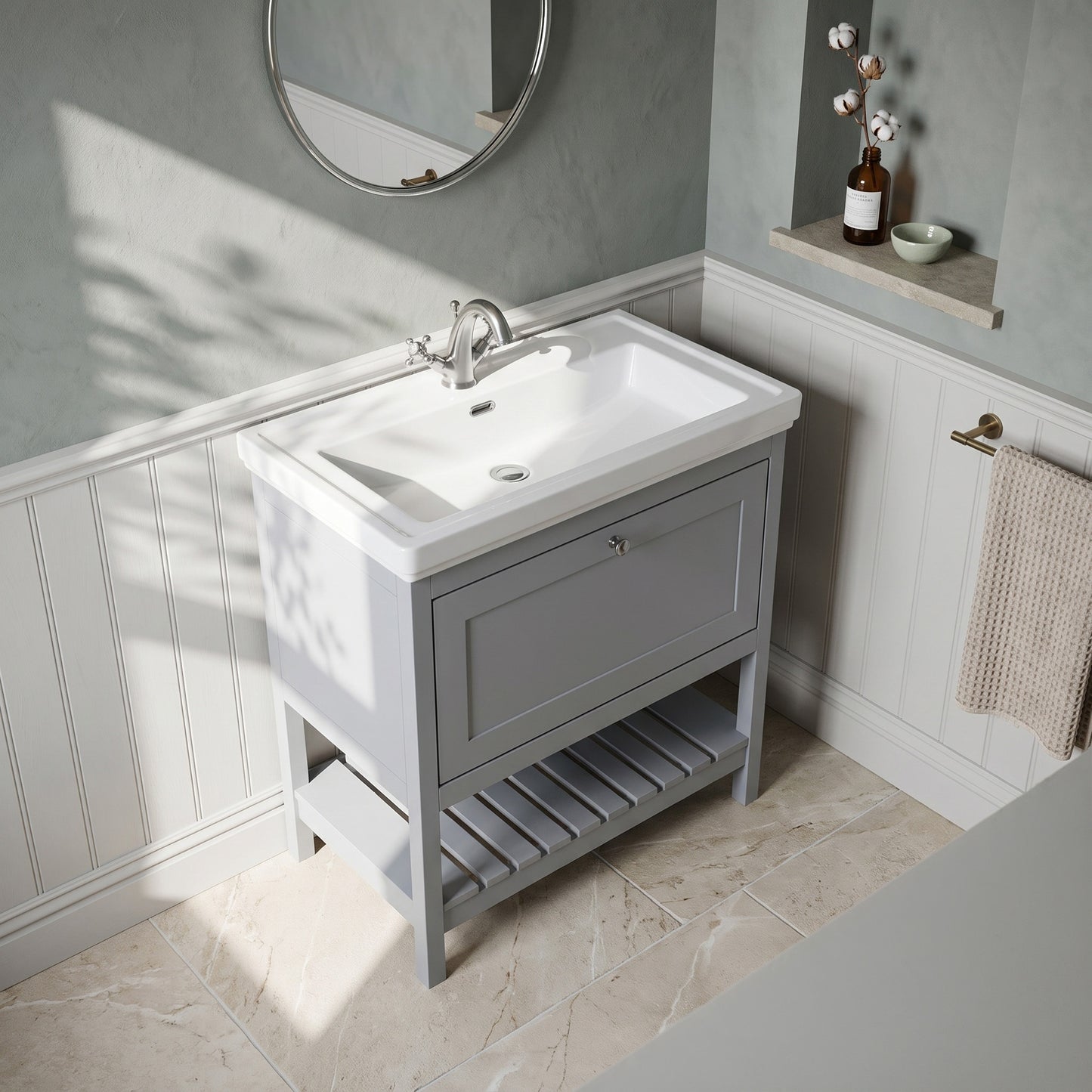 Fairford Juliette Satin Grey 800mm 1 Drawer Floorstanding Vanity Unit with 1 Tap Hole Basin