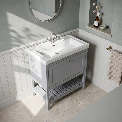 Fairford Juliette Satin Grey 800mm 1 Drawer Floorstanding Vanity Unit with 1 Tap Hole Basin