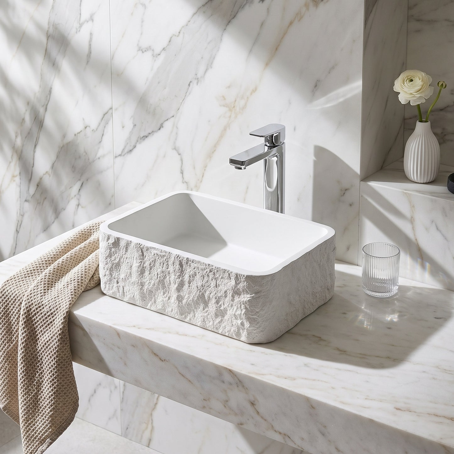 406 x 286mm Naturale White Rectangle Countertop Basin