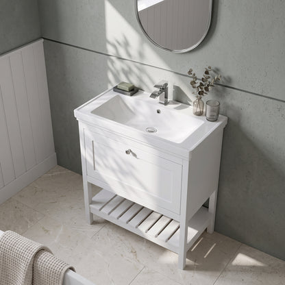 Fairford Juliette Satin White 800mm 1 Drawer Floorstanding Vanity Unit with 3 Tap Hole Basin