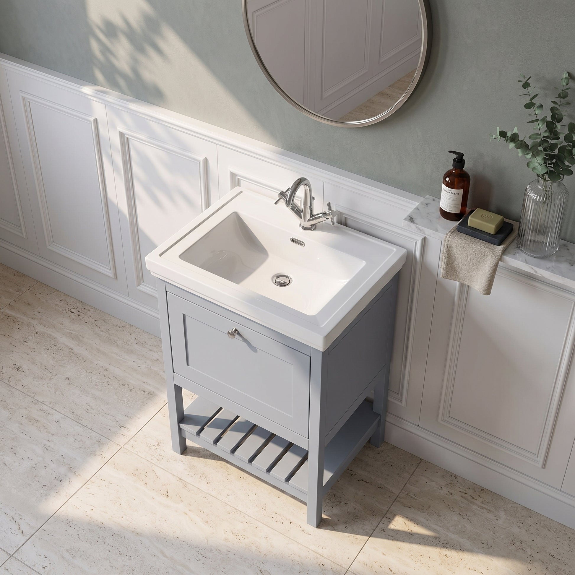 Fairford Juliette Satin Grey 600mm 1 Drawer Floorstanding Vanity Unit with 1 Tap Hole Basin