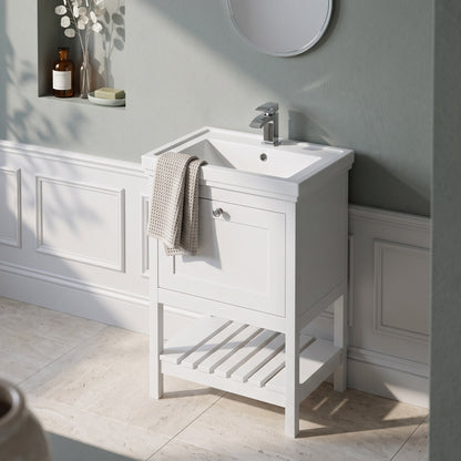 Fairford Juliette Satin White 600mm 1 Drawer Floorstanding Vanity Unit with 1 Tap Hole Basin