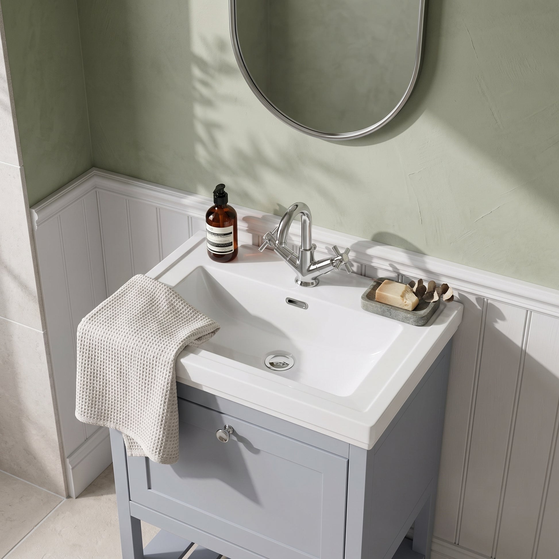 Fairford Juliette Satin Grey 600mm 1 Drawer Floorstanding Vanity Unit with 1 Tap Hole Basin
