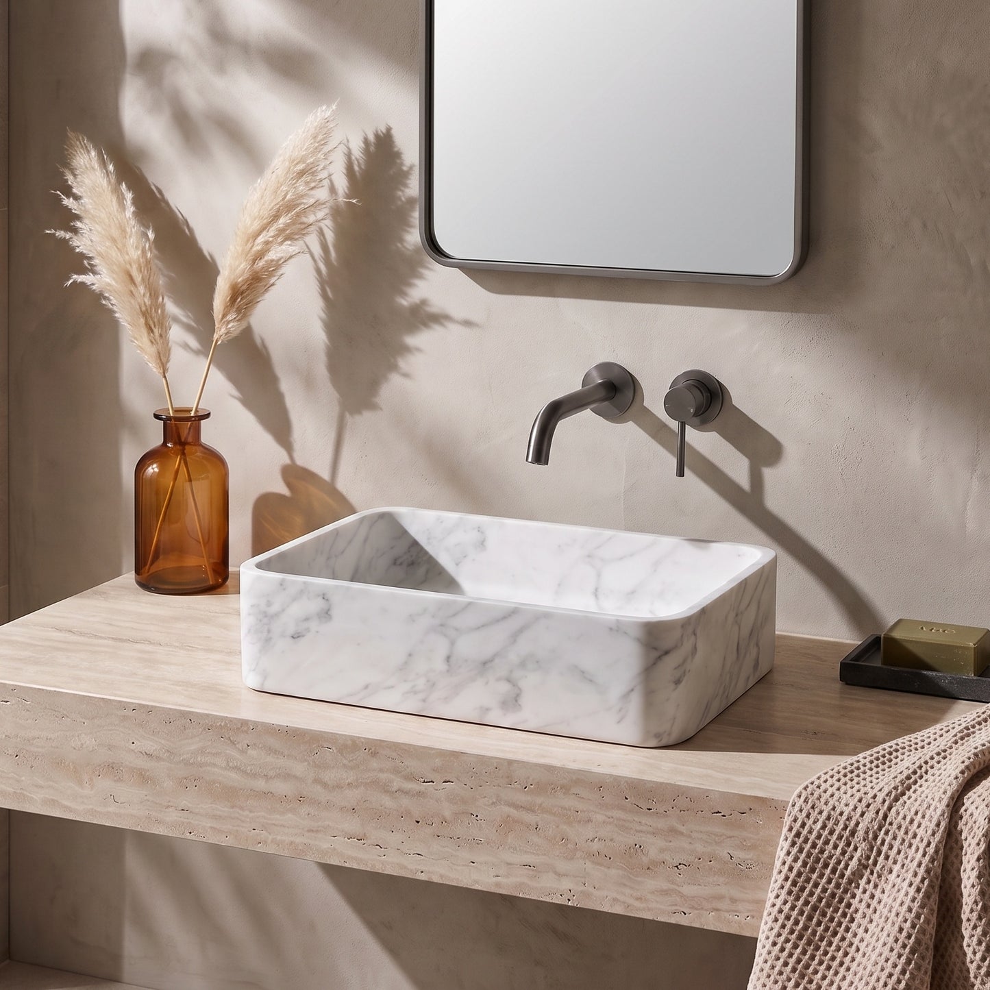 420 x 270mm Carrara Marble Rectangular Vessel