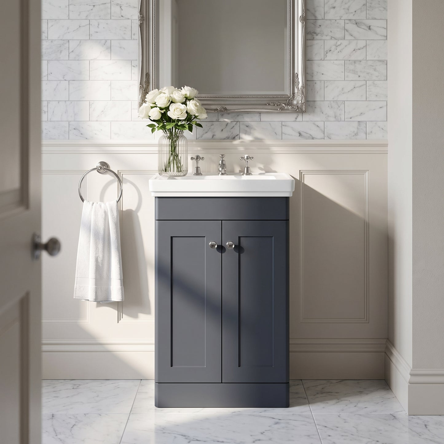 Fairford Laurel 500mm Floor Standing Satin Anthracite Vanity Unit - 3 Tap Hole