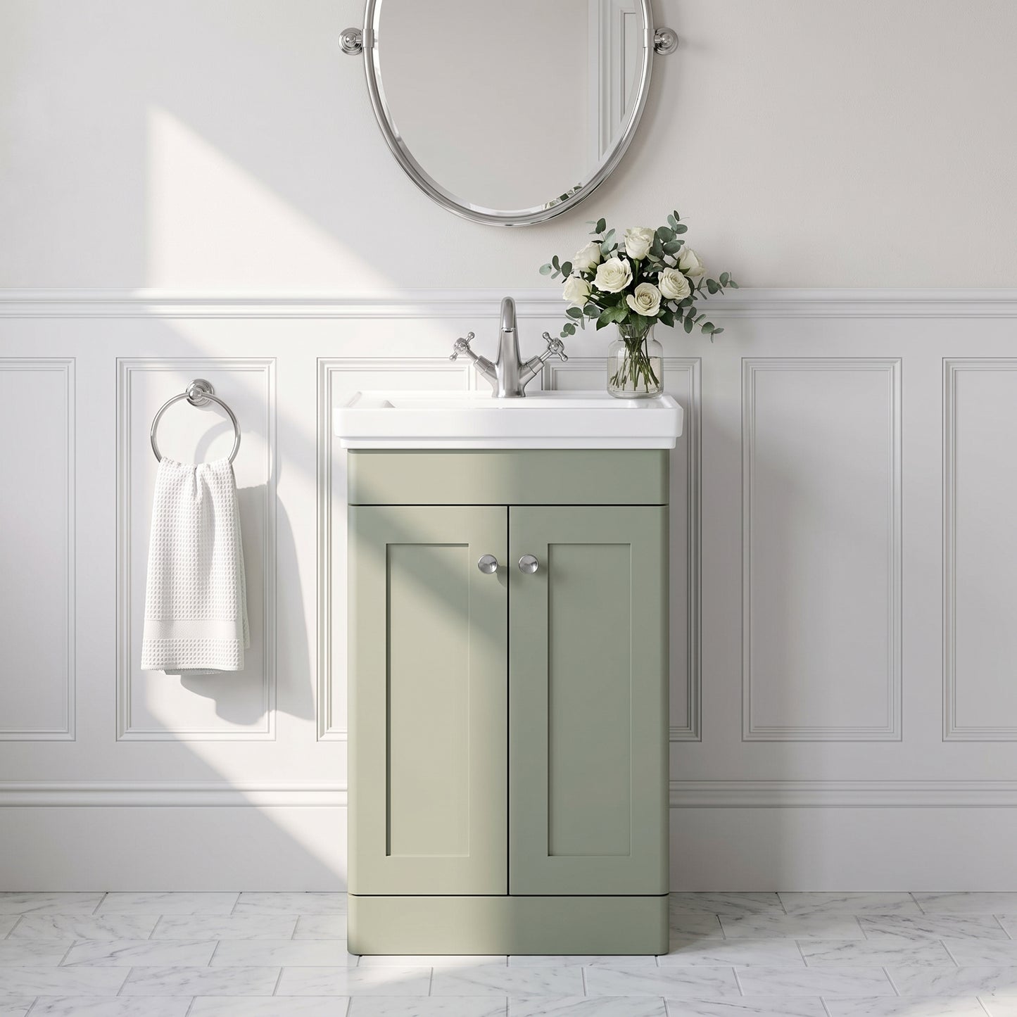 Fairford Laurel 500mm Floor Standing Satin Green Vanity Unit - 1 Tap Hole