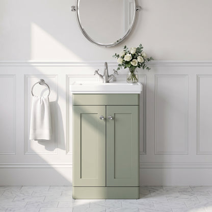 Fairford Laurel 500mm Floor Standing Satin Green Vanity Unit - 1 Tap Hole