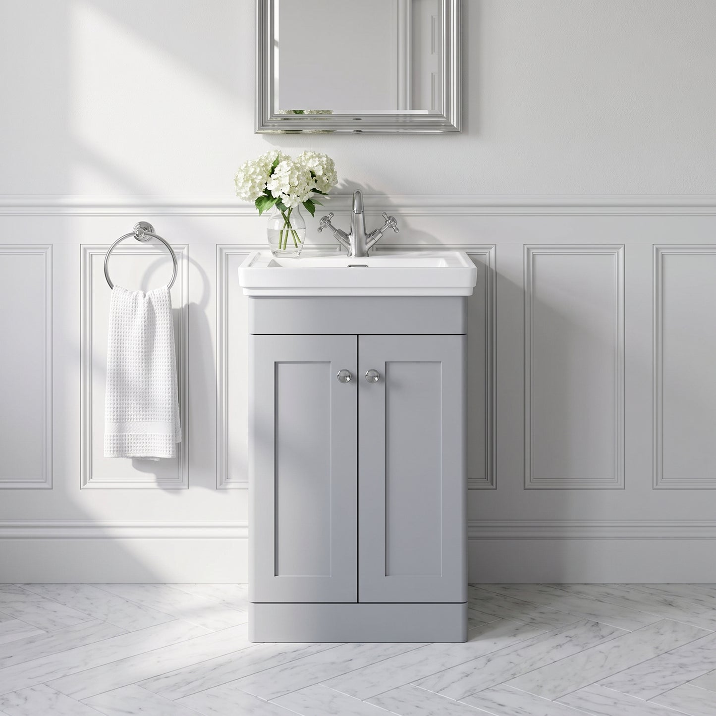 Fairford Laurel 500mm Floor Standing Satin Grey Vanity Unit - 1 Tap Hole