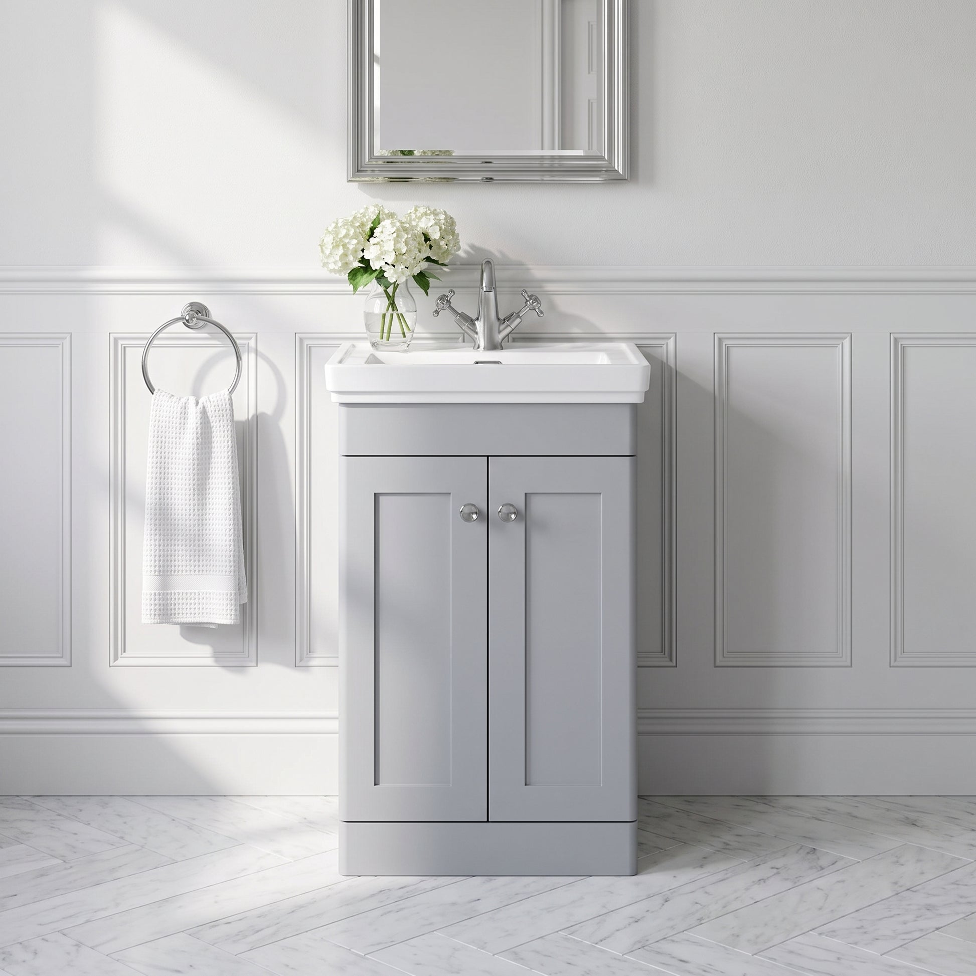 Fairford Laurel 500mm Floor Standing Satin Grey Vanity Unit - 1 Tap Hole