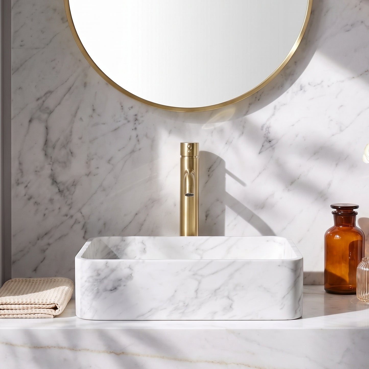 420 x 270mm Carrara Marble Rectangular Vessel