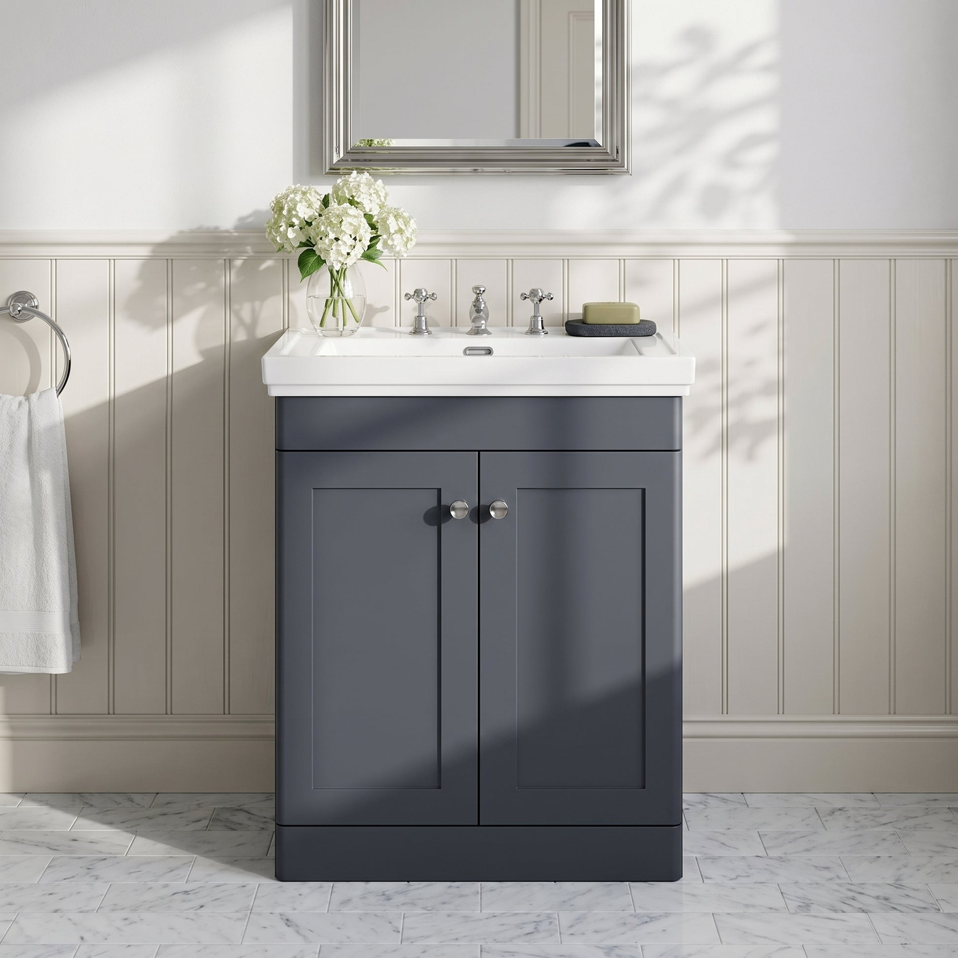 Fairford Laurel 600mm Floor Standing Satin Anthracite Vanity Unit - 3 Tap Hole