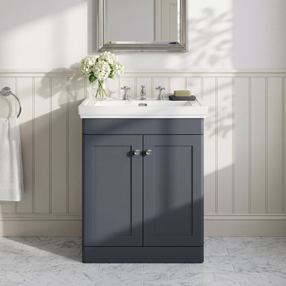 Fairford Laurel 600mm Floor Standing Satin Anthracite Vanity Unit - 3 Tap Hole