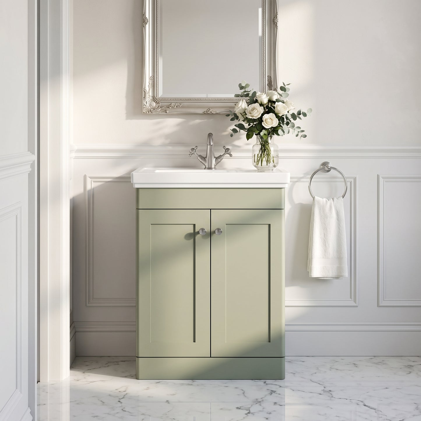 Fairford Laurel 600mm Floor Standing Satin Green Vanity Unit - 1 Tap Hole