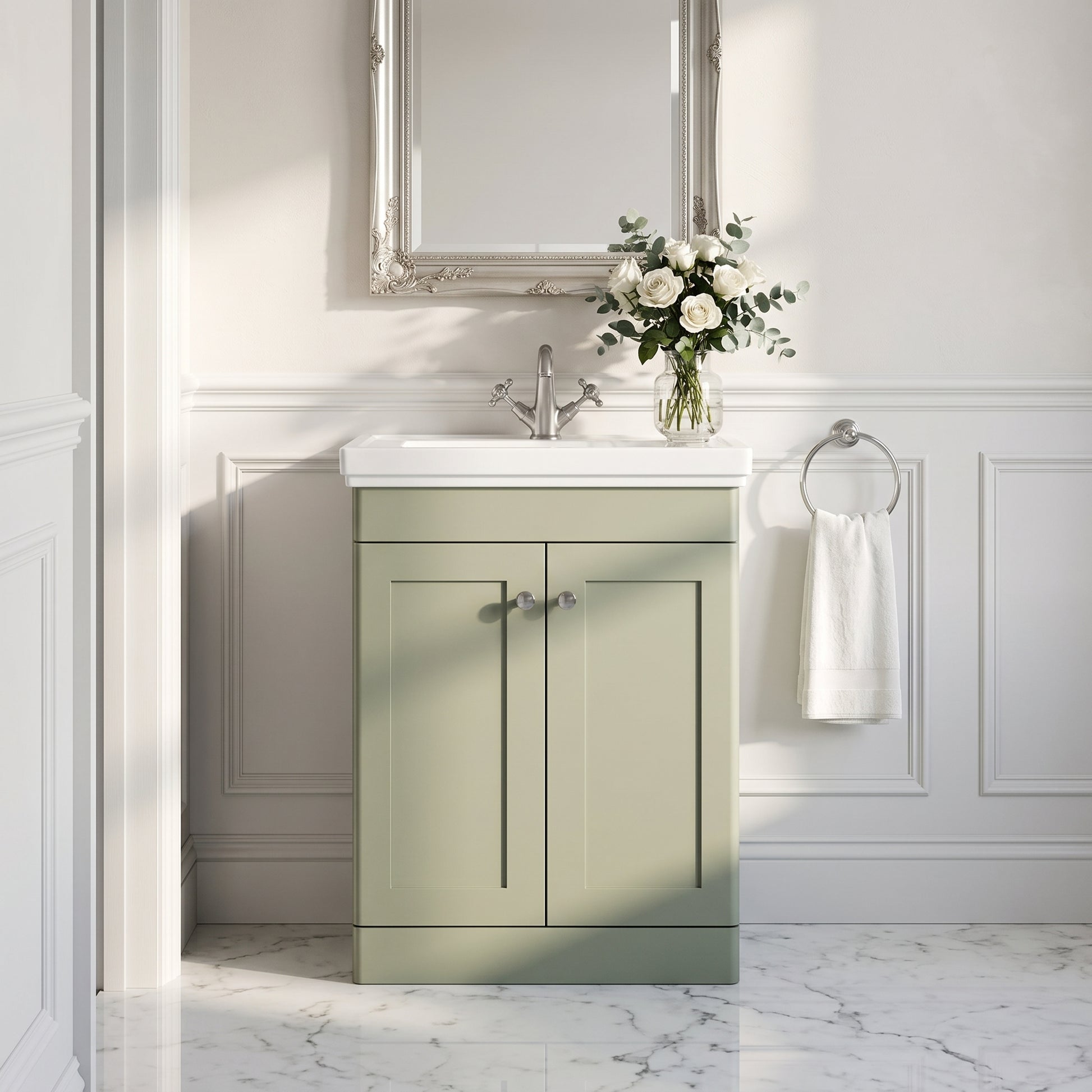Fairford Laurel 600mm Floor Standing Satin Green Vanity Unit - 1 Tap Hole