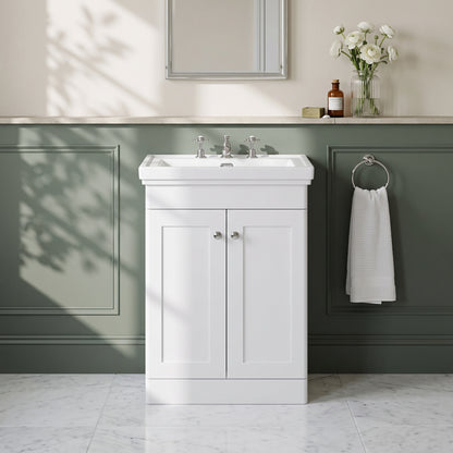 Fairford Laurel 600mm Floor Standing Satin White Vanity Unit - 3 Tap Hole