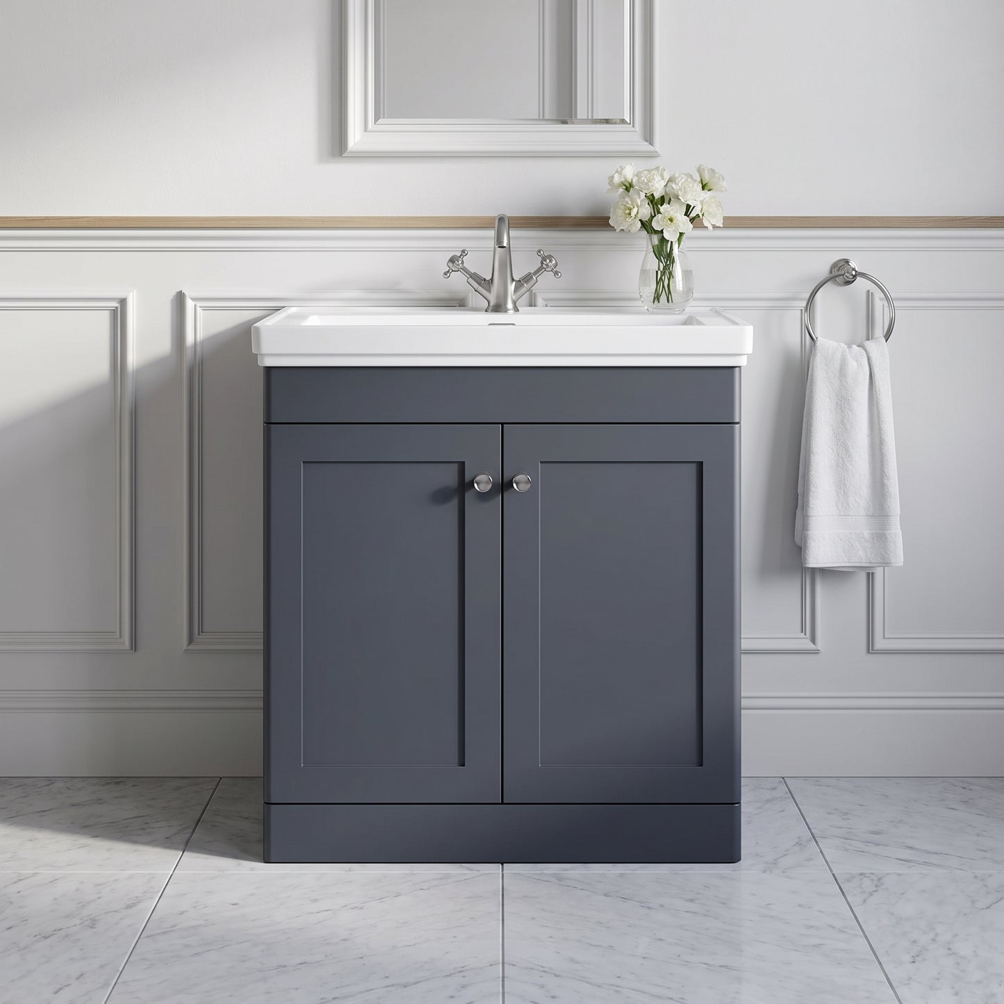 Fairford Laurel 800mm Floor Standing Satin Anthracite Vanity Unit - 1 Tap Hole