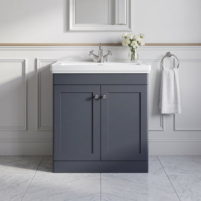 Fairford Laurel 800mm Floor Standing Satin Anthracite Vanity Unit - 1 Tap Hole