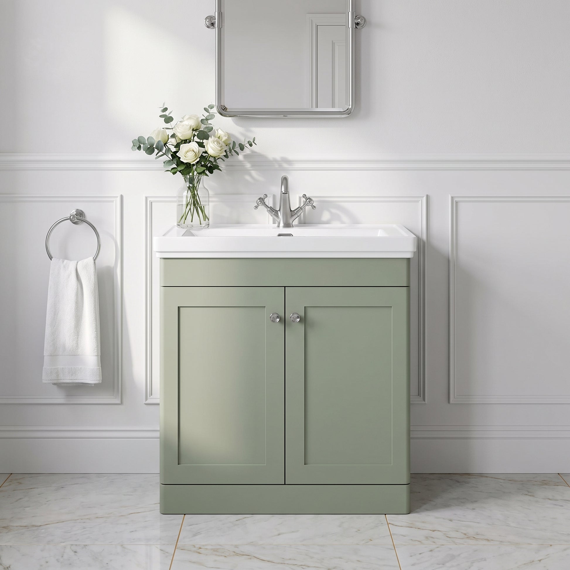 Fairford Laurel 800mm Floor Standing Satin Green Vanity Unit - 1 Tap Hole