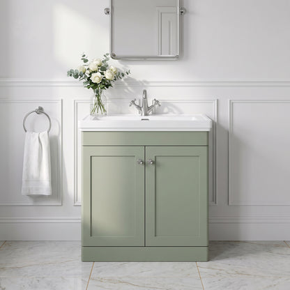 Fairford Laurel 800mm Floor Standing Satin Green Vanity Unit - 1 Tap Hole