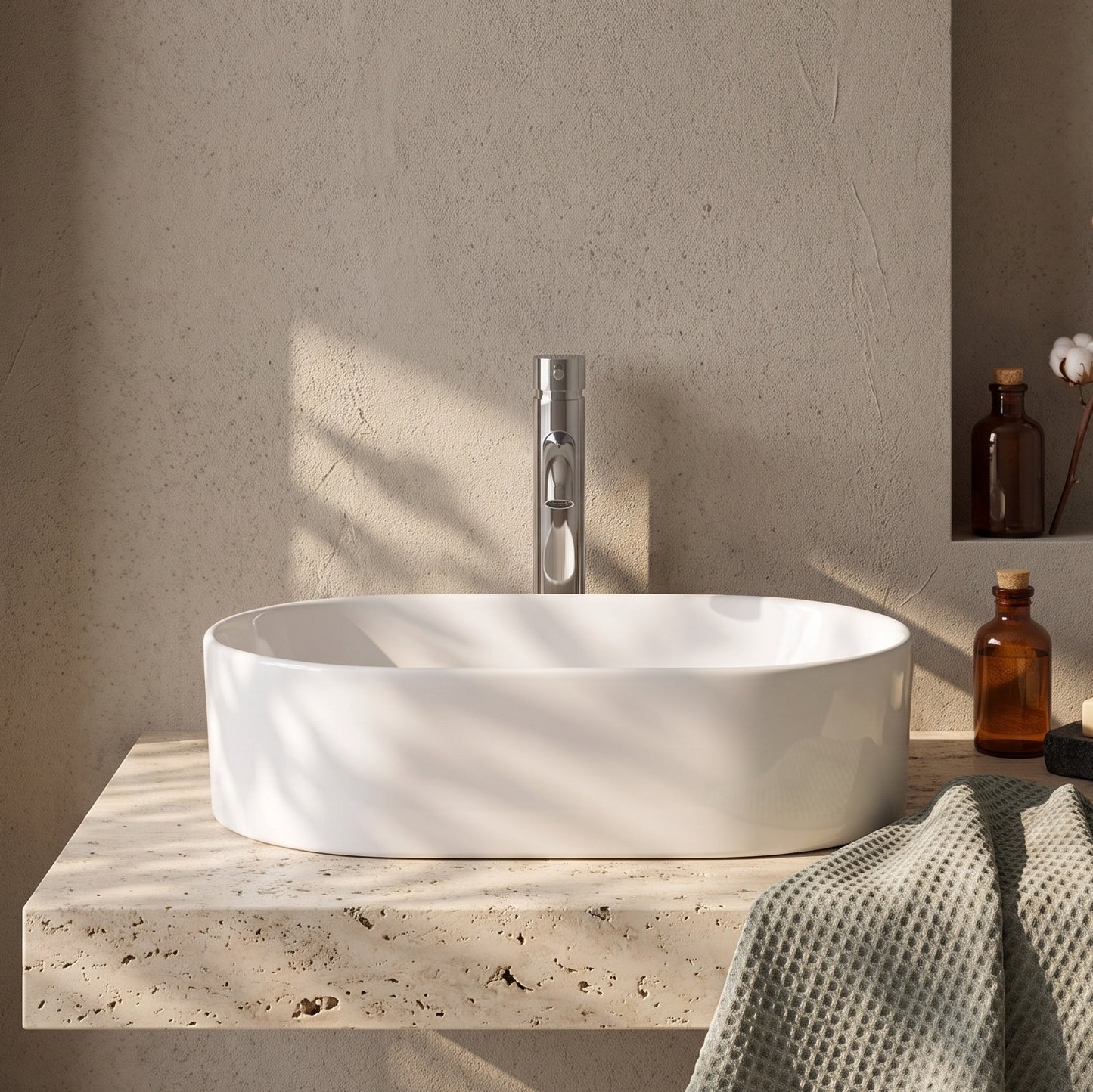 565mm Gloss White Oval Vessel, 0TH