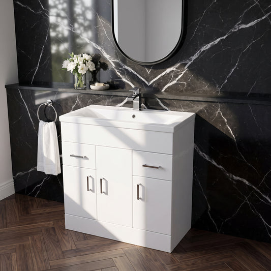 Fairford Kingsly Gloss White 800mm Floor Standing Vanity Unit