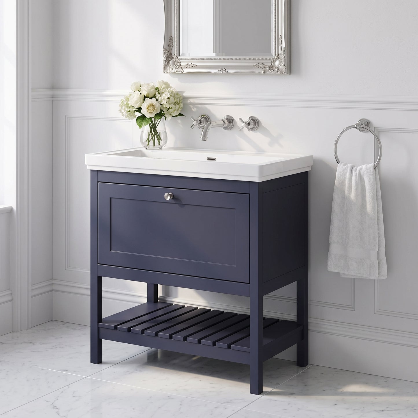 Fairford Juliette Indigo Blue 800mm 1 Drawer Floorstanding Vanity Unit with 0 Tap Hole Basin