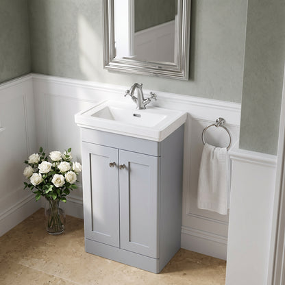 Fairford Laurel 500mm Floor Standing Satin Grey Vanity Unit - 1 Tap Hole