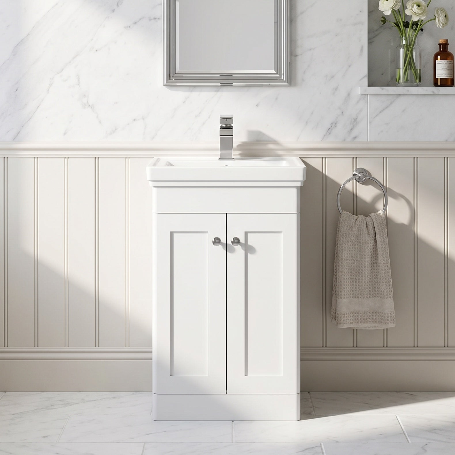Fairford Laurel 500mm Floor Standing Satin White Vanity Unit - 1 Tap Hole