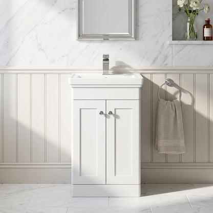 Fairford Laurel 500mm Floor Standing Satin White Vanity Unit - 1 Tap Hole
