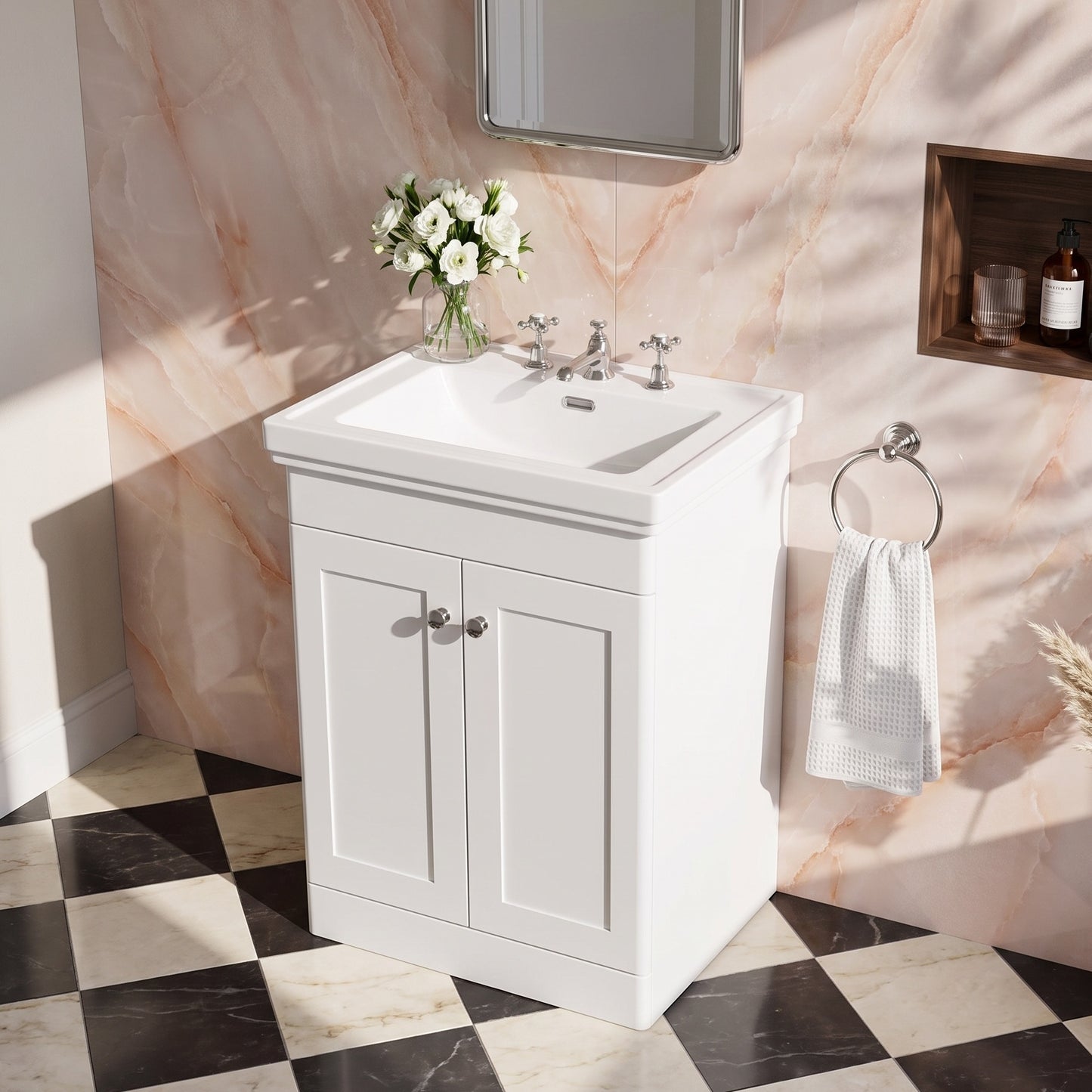 Fairford Laurel 600mm Floor Standing Satin White Vanity Unit - 3 Tap Hole