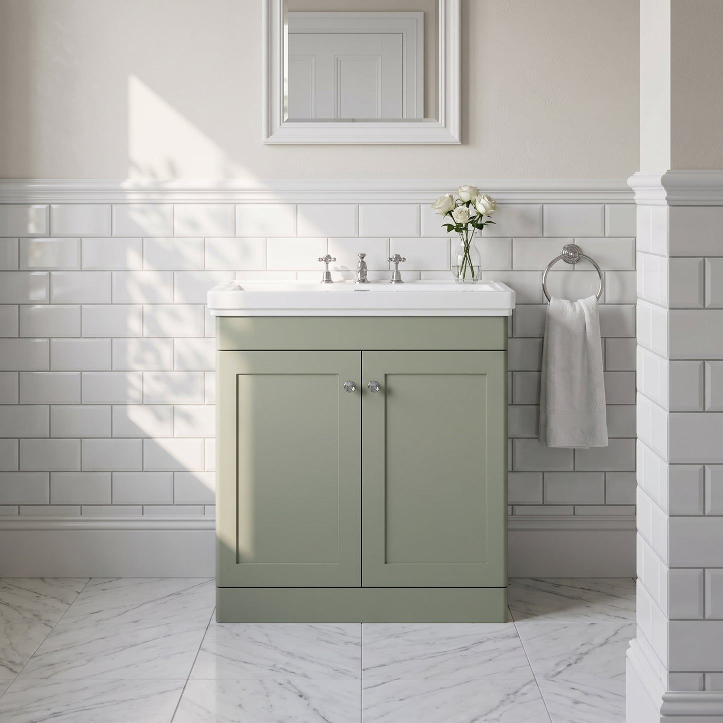 Fairford Laurel 800mm Floor Standing Satin Green Vanity Unit - 3 Tap Hole