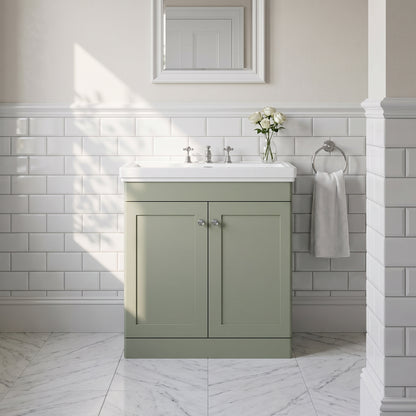 Fairford Laurel 800mm Floor Standing Satin Green Vanity Unit - 3 Tap Hole