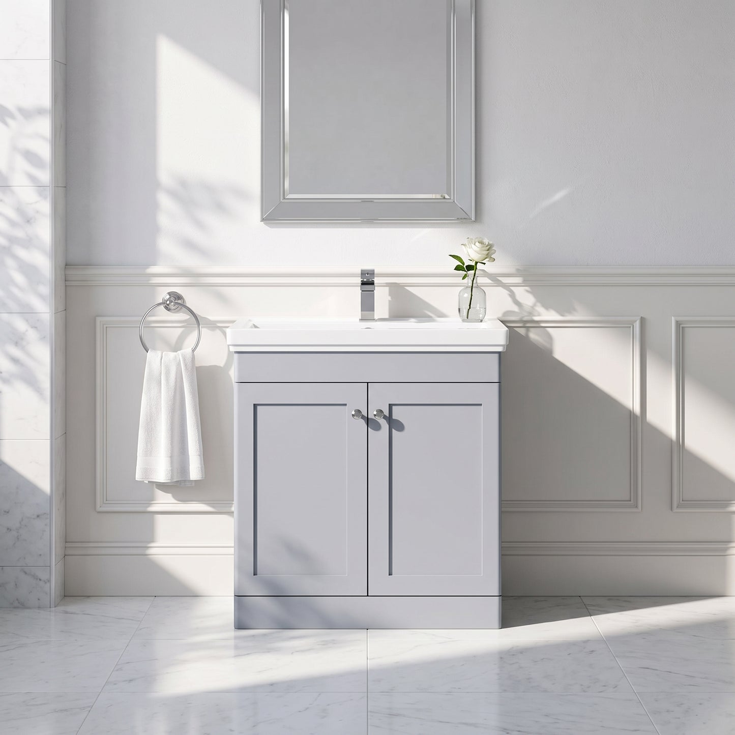 Fairford Laurel 800mm Floor Standing Satin Grey Vanity Unit - 1 Tap Hole