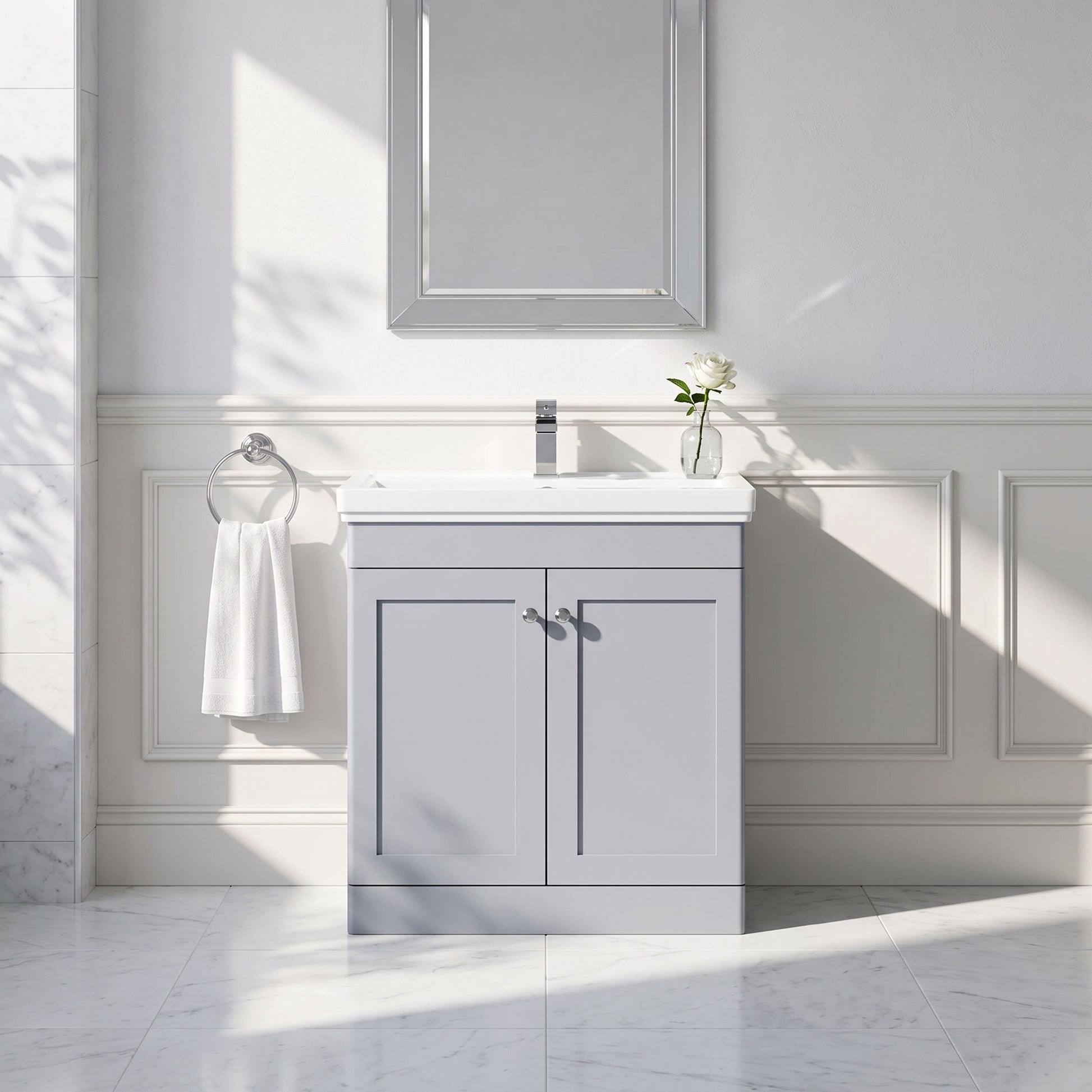 Fairford Laurel 800mm Floor Standing Satin Grey Vanity Unit - 1 Tap Hole