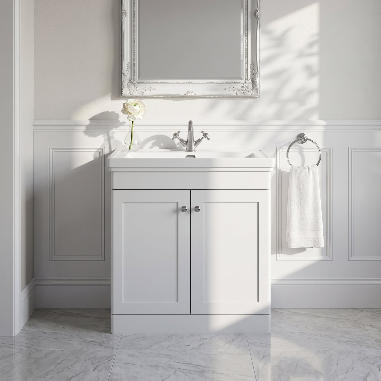 Fairford Laurel 800mm Floor Standing Satin White Vanity Unit - 1 Tap Hole
