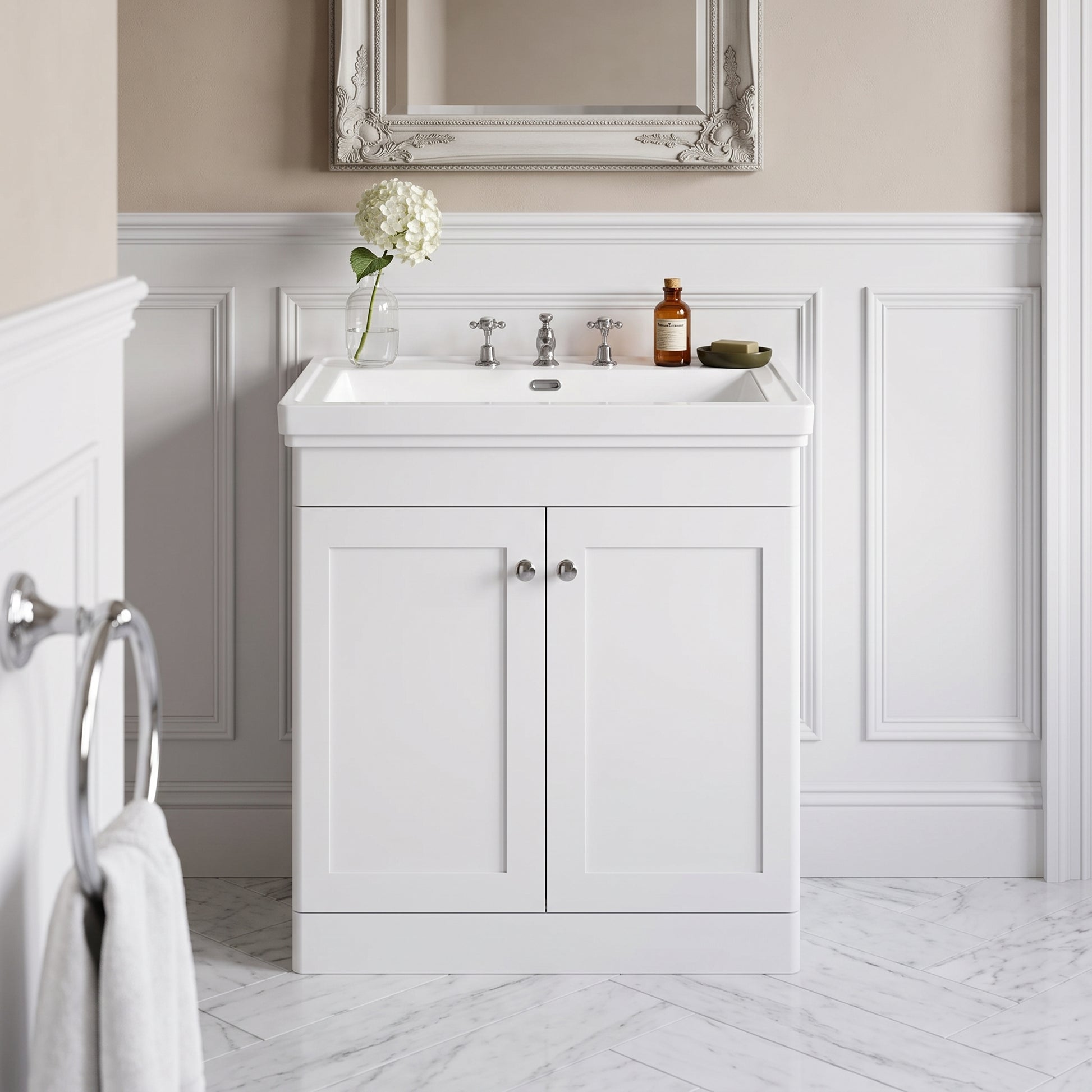 Fairford Laurel 800mm Floor Standing Satin White Vanity Unit - 3 Tap Hole