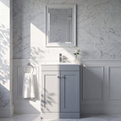 Fairford Laurel Satin Grey 600mm 2 Door Floorstanding Vanity Unit with Stone Basin