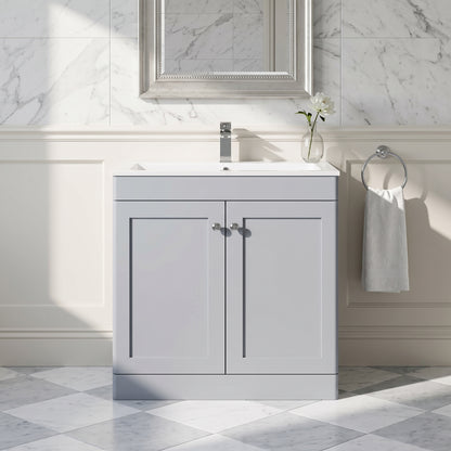 Fairford Laurel Satin Grey 800mm 2 Door Floorstanding Vanity Unit with Stone Basin