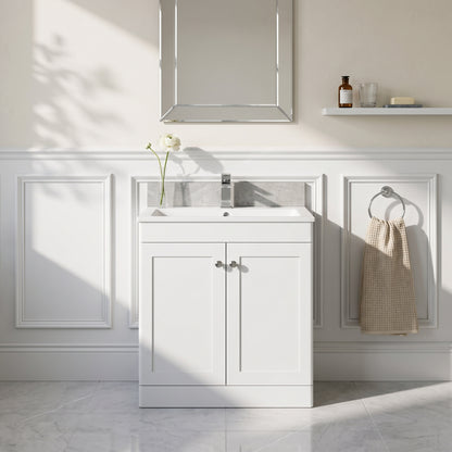 Fairford Laurel Satin White 800mm 2 Door Floorstanding Vanity Unit with Stone Basin