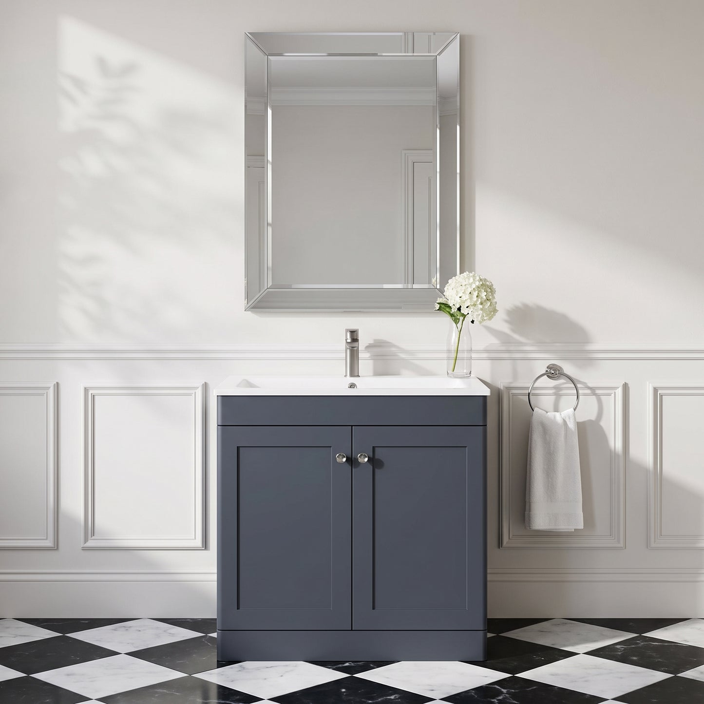 Fairford Laurel Soft Black 800mm 2 Door Floorstanding Vanity Unit with Stone Basin