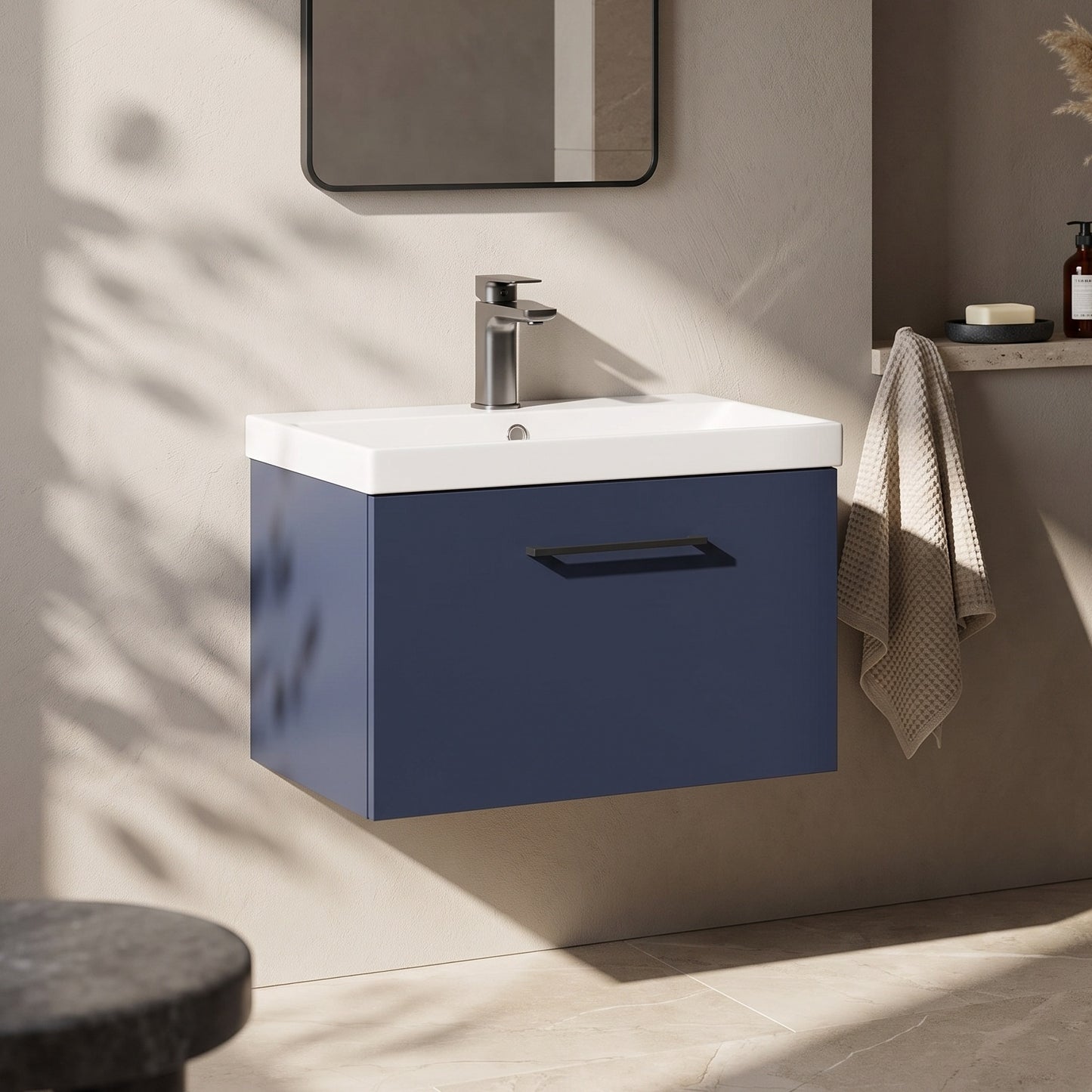 Fairford Aspri Midnight Blue 600mm 1 Drawer Wall Hung Vanity Unit