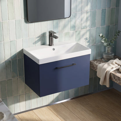 Fairford Aspri Midnight Blue 600mm 1 Drawer Wall Hung Vanity Unit