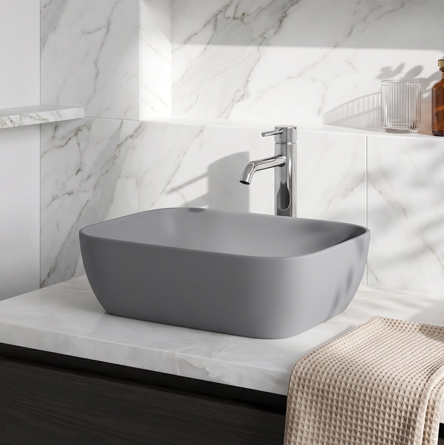 455mm Matt Grey Rectangular Vessel, 0TH