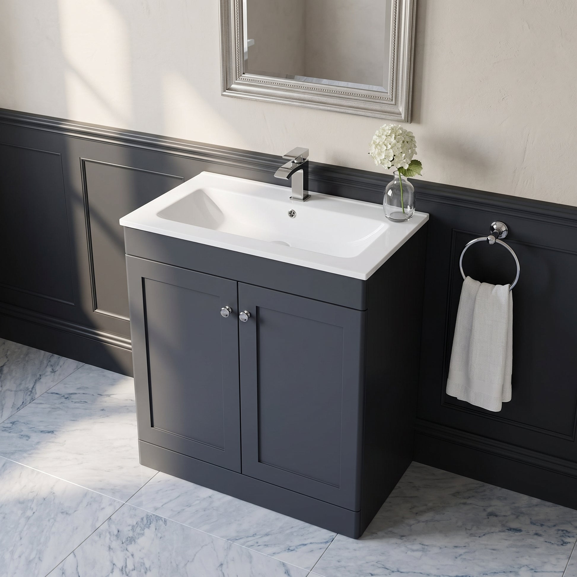 Fairford Laurel Soft Black 800mm 2 Door Floorstanding Vanity Unit with Stone Basin