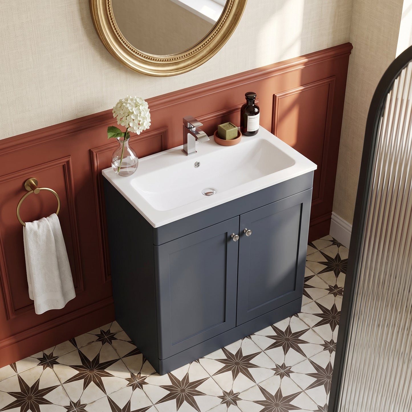 Fairford Laurel Soft Black 800mm 2 Door Floorstanding Vanity Unit with Stone Basin