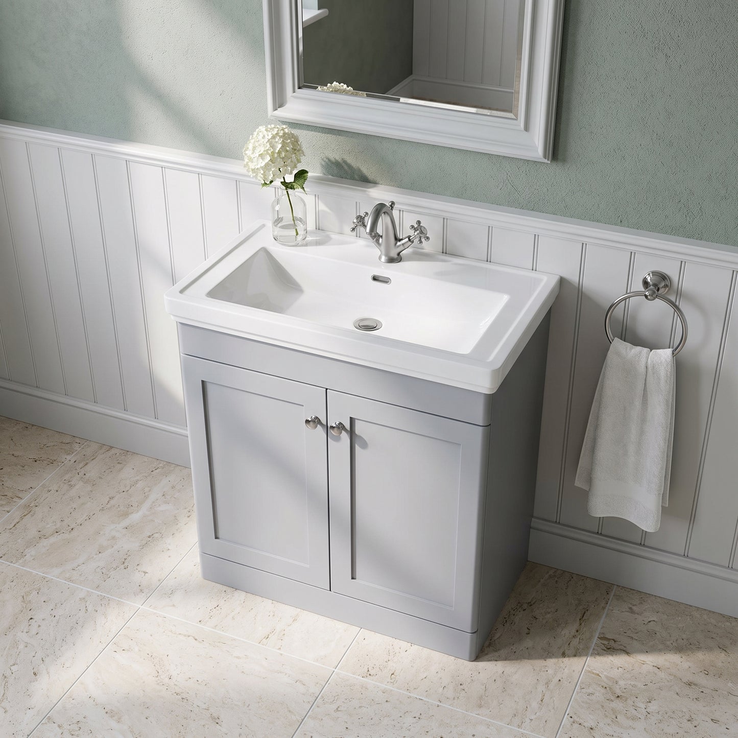Fairford Laurel 800mm Floor Standing Satin Grey Vanity Unit - 1 Tap Hole