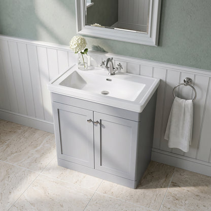 Fairford Laurel 800mm Floor Standing Satin Grey Vanity Unit - 1 Tap Hole